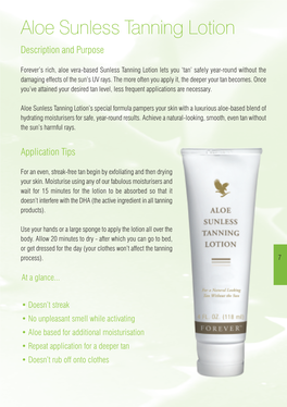 Aloe Sunless Tanning Lotion Description and Purpose