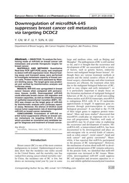 Mir-645 in Breast Cancer Was the Candidate Gene We Chose