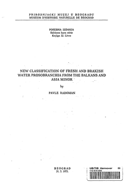 New Classification of Fresh and B Rakish Water Prosobranchia from the Balkans and Asia Minor