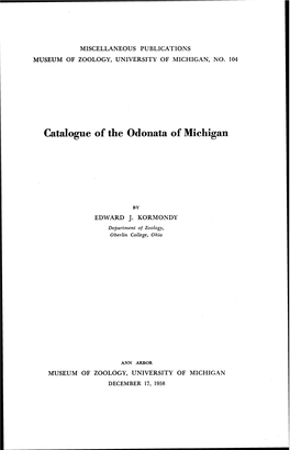 Catalogue of the Odonata of Michigan