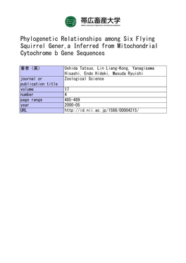 Phylogenetic Relationships Among Six Flying Squirrel Gener,A Inferred from Mitochondrial Cytochrome B Gene Sequences