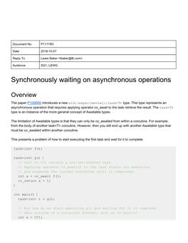 Synchronously Waiting on Asynchronous Operations