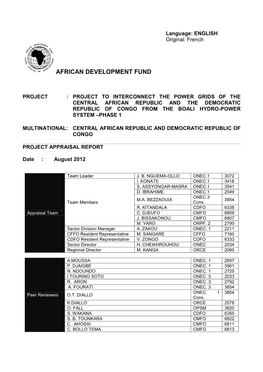 Project to Interconnect the Power Grids of the Central African Republic and the Democratic Republic of Congo from the Boali Hydro-Power System –Phase 1