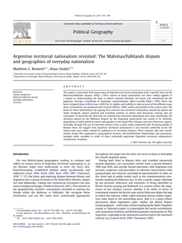 Argentine Territorial Nationalism Revisited: the Malvinas/Falklands Dispute and Geographies of Everyday Nationalism