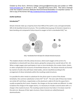 Zeolite Synthesis Introduction Silicate Minerals Make up a Majority