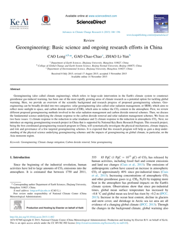 Geoengineering: Basic Science and Ongoing Research Efforts in China