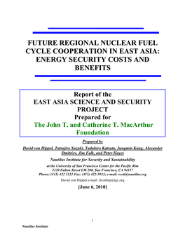 Future Regional Nuclear Fuel Cycle Cooperation In