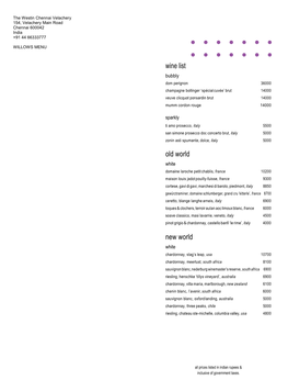 Willows Menu