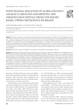 Postcranial Skeleton of Mariliasuchus Amarali Carvalho and Bertini, 1999 (Mesoeucrocodylia) from the Bauru Basin, Upper Cretaceous of Brazil