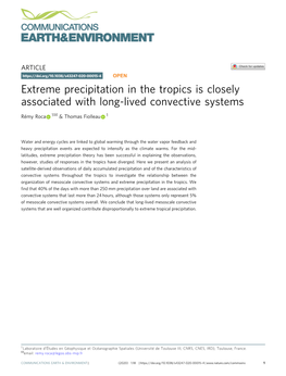 Extreme Precipitation in the Tropics Is Closely Associated with Long-Lived Convective Systems ✉ Rémy Roca 1 & Thomas Fiolleau 1