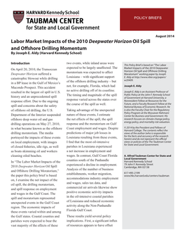 Labor Market Impacts of the 2010 Deepwater Horizon Oil Spill and Off Shore Drilling Momentum by Joseph E