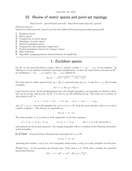 01. Review of Metric Spaces and Point-Set Topology 1. Euclidean