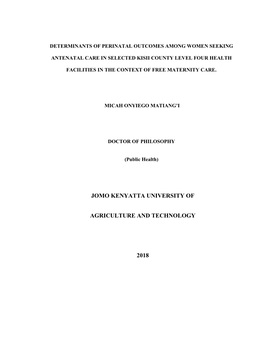 Determinants of Perinatal Outcomes Among Women Seeking