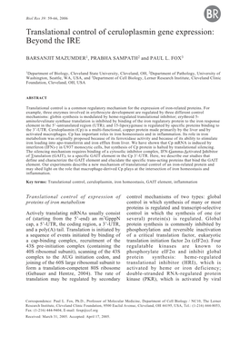 Translational Control of Ceruloplasmin Gene Expression: Beyond the IRE