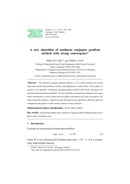 A New Algorithm of Nonlinear Conjugate Gradient Method with Strong Convergence*