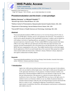 Photobiomodulation and the Brain: a New Paradigm