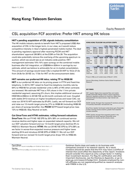 CSL Acquisition FCF Accretive: Prefer HKT Among HK Telcos