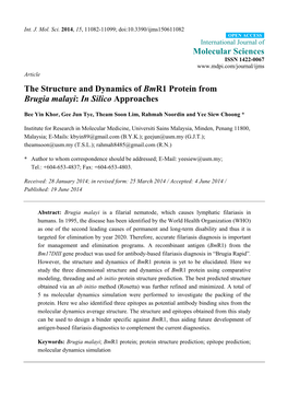 The Structure and Dynamics of Bmr1 Protein from Brugia Malayi: in Silico Approaches