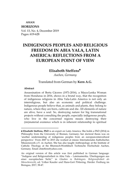Indigenous Peoples and Religious Freedom in Abia Yala, Latin America: Reflections from a European Point of View