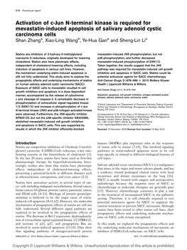 Activation of C-Jun N-Terminal Kinase Is Required for Mevastatin-Induced