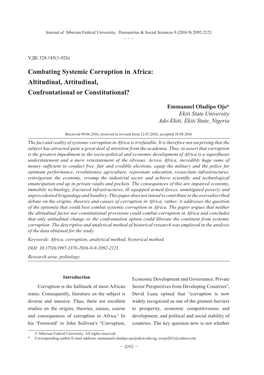 Combating Systemic Corruption in Africa: Altitudinal, Attitudinal, Confrontational Or Constitutional?