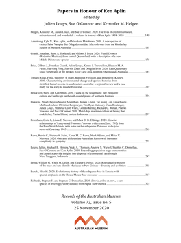 The Lives of Creatures Obscure, Misunderstood, and Wonderful: a Volume in Honour of Ken Aplin 1958–2019