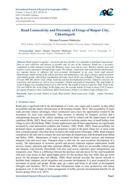 Road Connectivity and Proximity of Fringe of Raipur City, Chhattisgarh