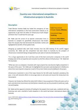 International Competition in Infrastructure Projects in Australia