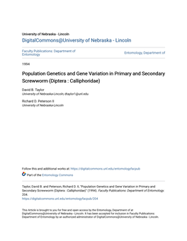 Population Genetics and Gene Variation in Primary and Secondary Screwworm (Diptera : Calliphoridae)