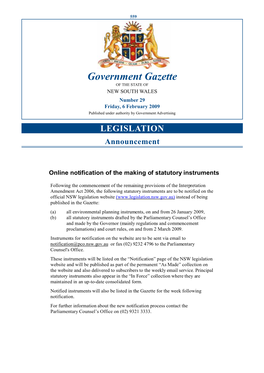 Government Gazette of the STATE of NEW SOUTH WALES Number 29 Friday, 6 February 2009 Published Under Authority by Government Advertising