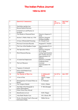 Index of the Indian Police Journal Issues from the Year 1954 to 2016