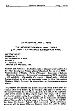 AMARASINGHE and OTHERS V. the ATTORNEY-GENERAL and OTHERS (COLOMBO - KATUNAYAKE EXPRESSWAY CASE)