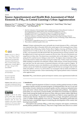 Source Apportionment and Health Risk Assessment of Metal Elements in PM2.5 in Central Liaoning’S Urban Agglomeration