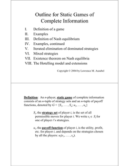 Outline for Static Games of Complete Information I