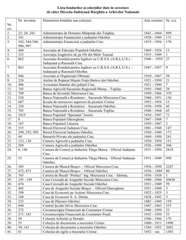 Lista Fondurilor Şi Colecţiilor Date În Cercetare De Către Direcţia Judeţeană Harghita a Arhivelor Naţionale