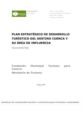 Plan De Desarrollo Turístico De Cuenca Y Su Área De Influencia