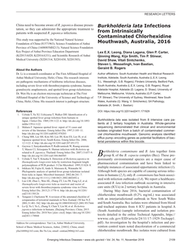 Burkholderia Lata Infections from Intrinsically Contaminated