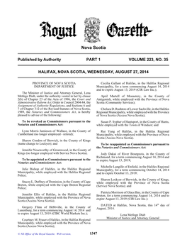 NS Royal Gazette Part I