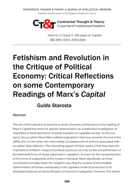 Fetishism and Revolution in the Critique of Political Economy