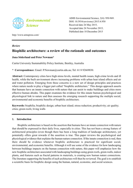 Biophilic Architecture: a Review of the Rationale and Outcomes