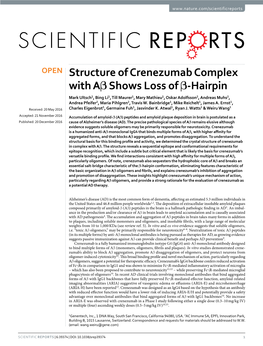 Structure of Crenezumab Complex with Aβ Shows Loss of Β-Hairpin