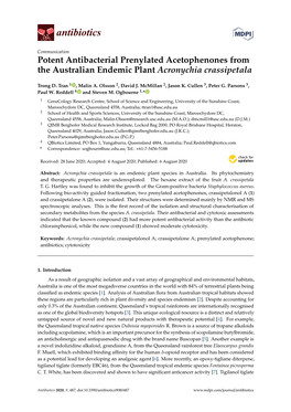 Potent Antibacterial Prenylated Acetophenones from the Australian Endemic Plant Acronychia Crassipetala