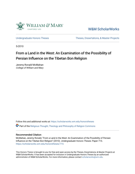 An Examination of the Possibility of Persian Influence on the Tibetan Bon Religion