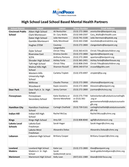 High School Lead School Based Mental Health Partners