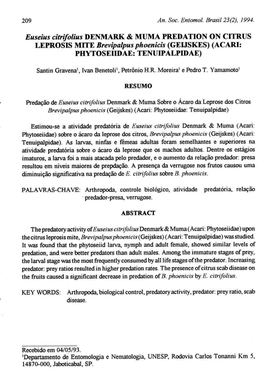 Euseius Citrfoiius DENMARK & MIJMA PREDATION on CITRUS