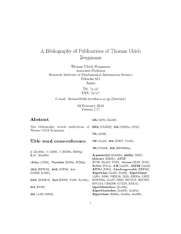 A Bibliography of Publications of Thomas Ulrich Zeugmann