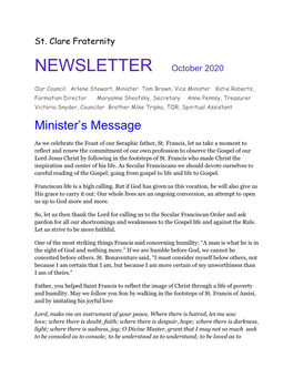 NEWSLETTER October 2020