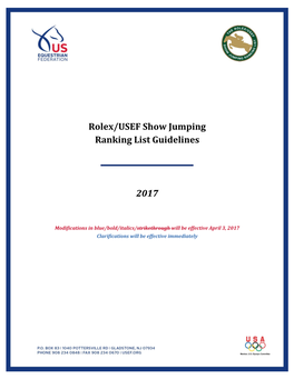 Rolex/USEF Show Jumping Ranking List Guidelines 2017