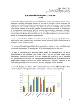 European Xenophobia and Radicalism (2016)
