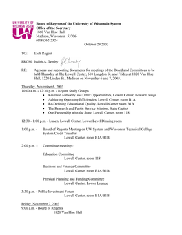 Board of Regents of the University of Wisconsin System Agenda